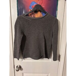 y2k Charcoal Grey Chunky Knit Boat Neck Long Sleeve Sweater Women Small